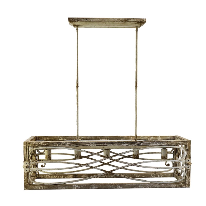 clayre & eef 5LMP368 Hanglamp 97x30x100 cm Bruin Beige IJzer Rechthoek Hanglamp Eettafel