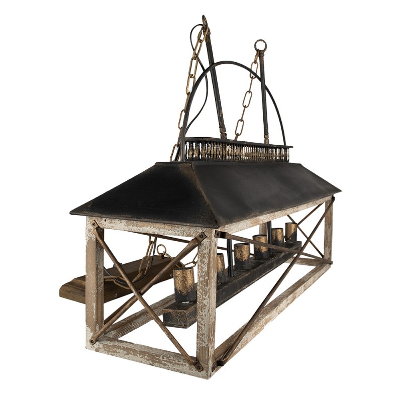 Clayre & Eef 5LMP370 Hanglamp 99x30x70 Cm Zwart Bruin IJzer Hanglamp Eettafel