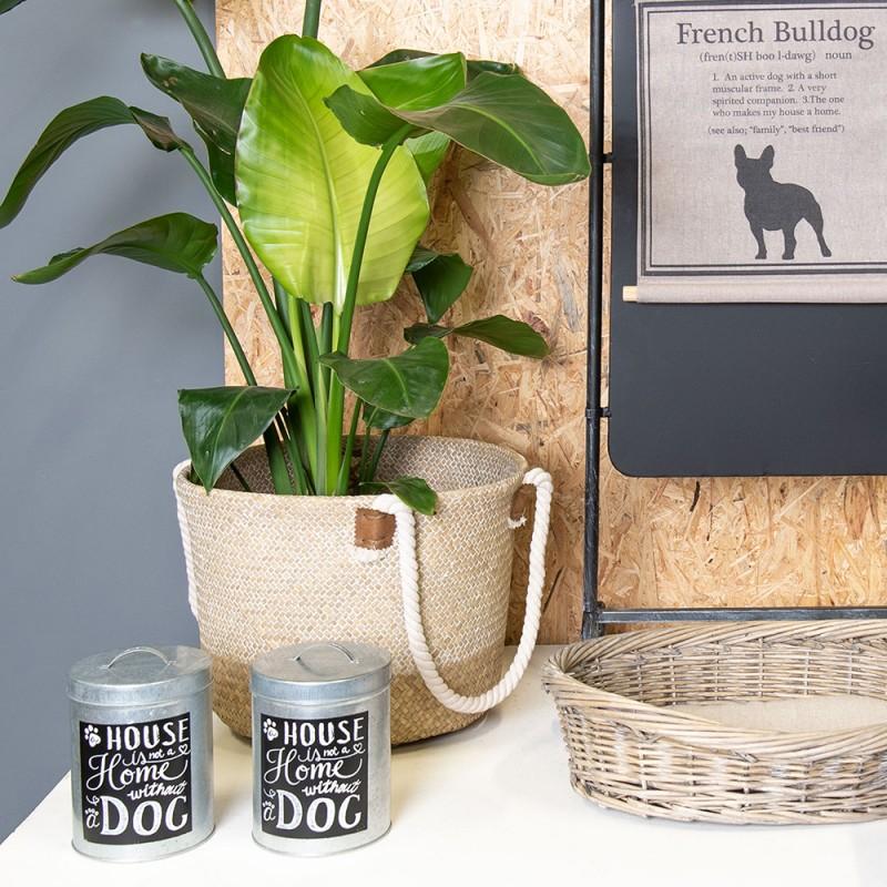 Clayre & Eef 5RO0388 Hondenmand 74x57x19 Cm Grijs Rotan Ovaal Hondenbed