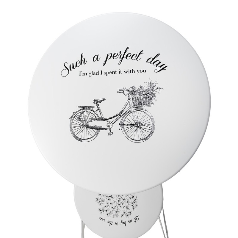 Clayre & Eef 5Y0192 Bistroset Bistrotafel Bistrostoel 3-delig Ø 60x70 Wit IJzer Balkonset