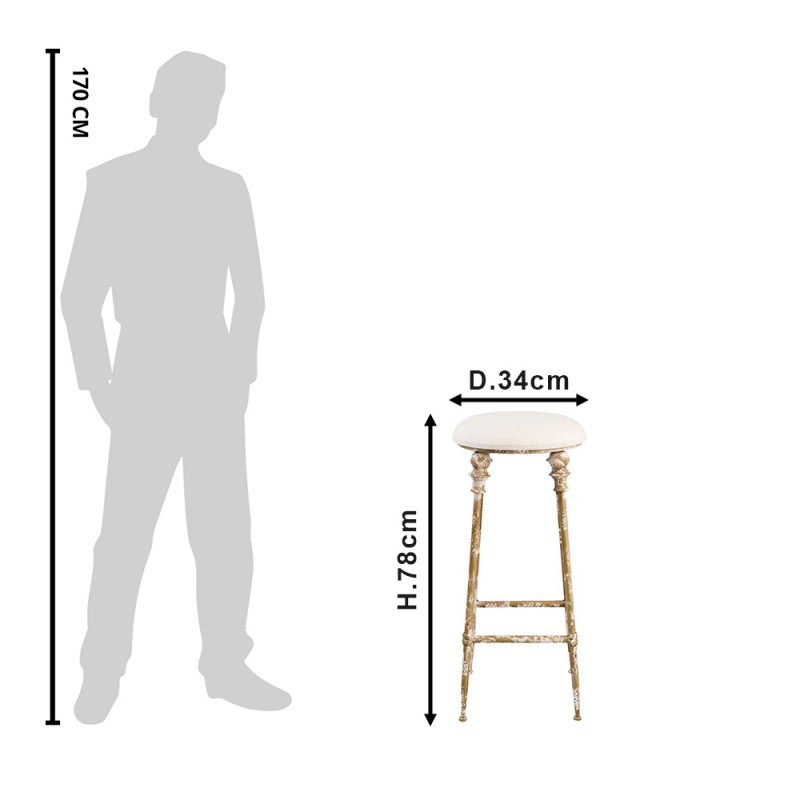 Clayre & Eef 5Y0347 Barkruk Ø 34x78 Cm Bruin IJzer Rond Kruk