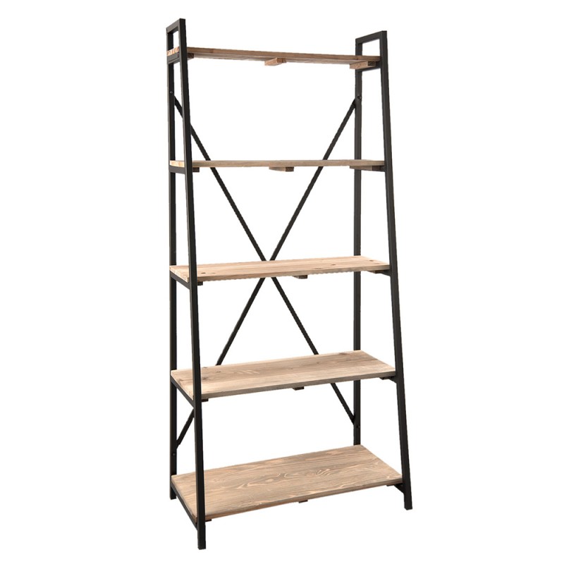 Clayre & Eef 5Y0368 Boekenrek 90x47x191 Cm Zwart Hout Rechthoek Opbergrek