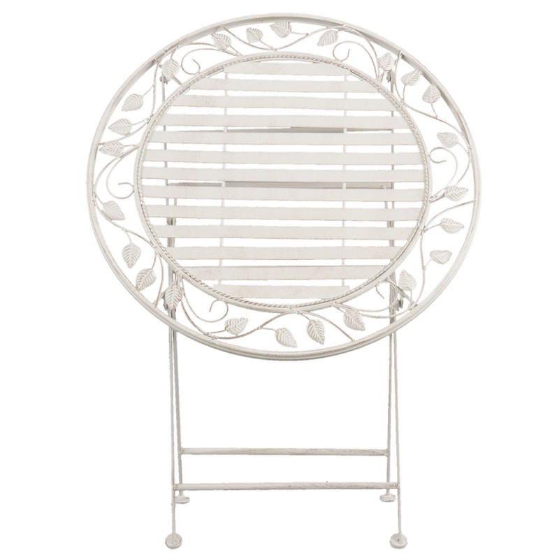 Clayre & Eef 5Y0385 Bistroset Bistrotafel Bistrostoel 3-delig Ø 70x77 Cm Wit IJzer Bladeren Balkonset