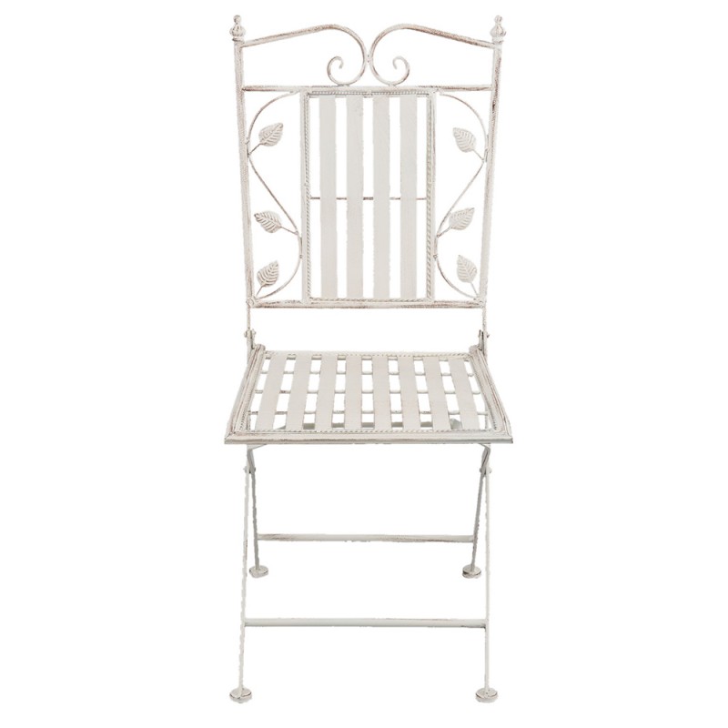 Clayre & Eef 5Y0385 Bistroset Bistrotafel Bistrostoel 3-delig Ø 70x77 Cm Wit IJzer Bladeren Balkonset