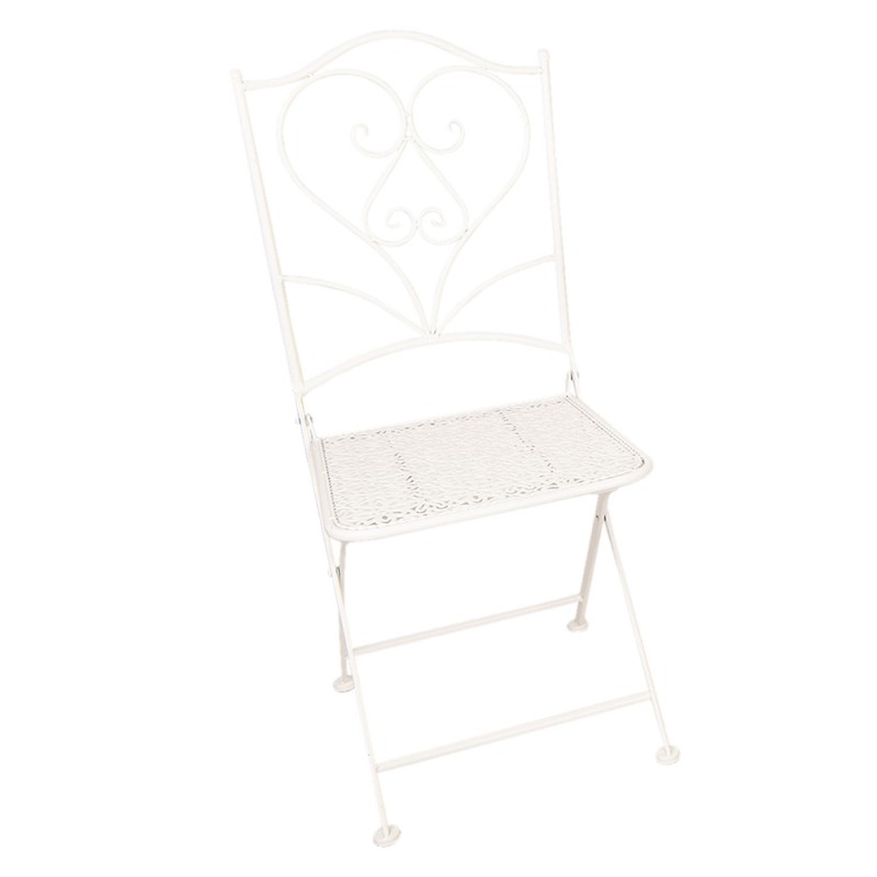 Clayre & Eef 5Y0637 Bistroset Bistrotafel Bistrostoel 3-delig Ø 60x70 Wit IJzer Balkonset