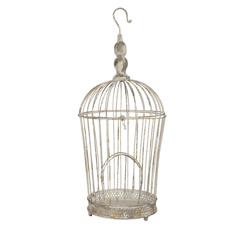 Clayre & Eef 5Y0722 Vogelkooi Decoratie Set Van 3 Wit IJzer Rond Vogelkooi Decoratie