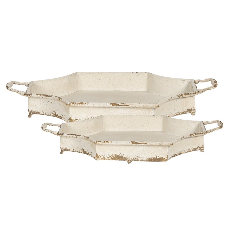 clayre & eef 5Y0725 Decoratie Dienblad Set van 2 61 cm Wit IJzer Achthoek Serveerschaal