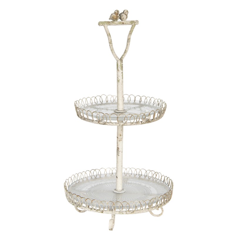 Clayre & Eef 5Y0728 Etagère 2 Laags Ø 36x65 Cm Wit IJzer Rond Serveerschaal