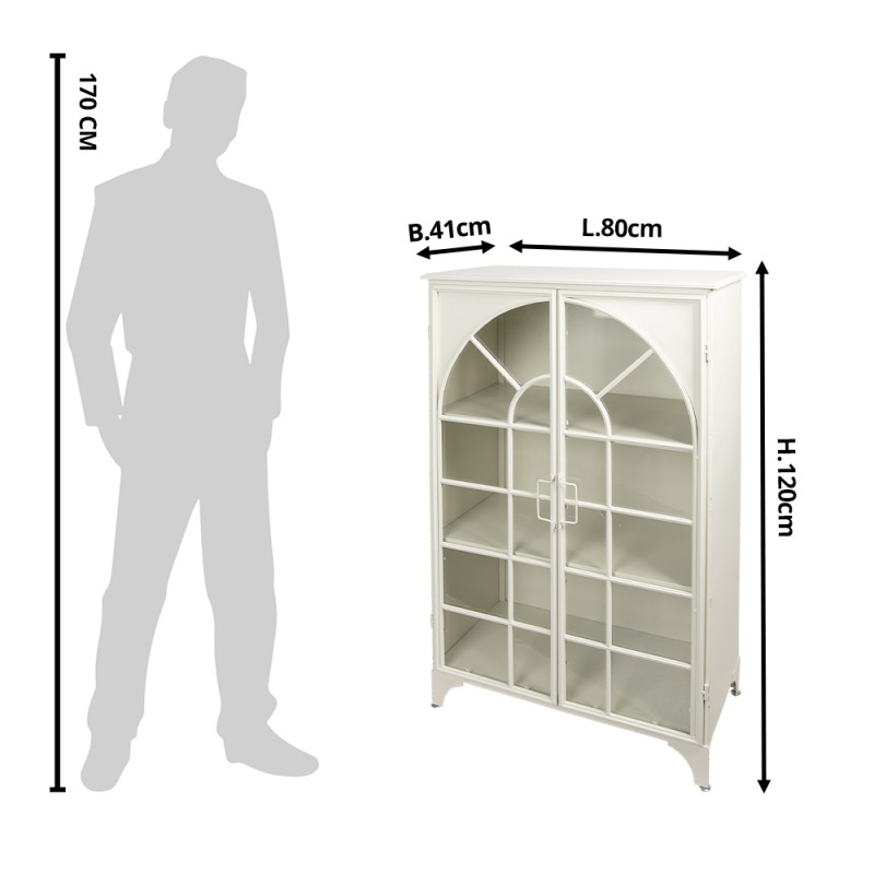 Clayre & Eef 5Y0772 Vitrinekast 80x41x120 Cm Wit IJzer Rechthoek Opbergkast