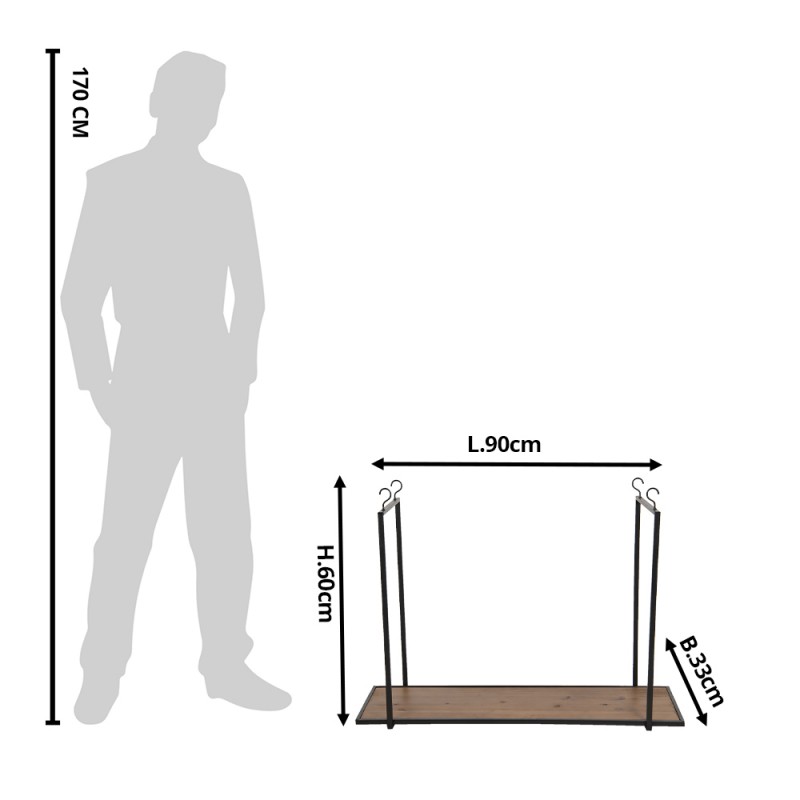 Clayre & Eef 5Y0781 Wandrek 90x33x60 Cm Bruin IJzer Rechthoek Muurrek