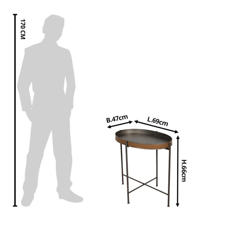 Clayre & Eef 5Y0818 Bijzettafel 69x47x66 Cm Bruin IJzer Ovaal