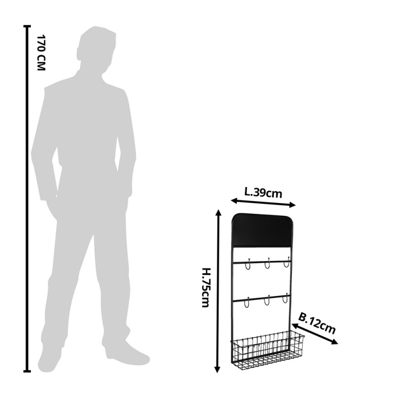 Clayre & Eef 5Y0832 Wandrek 39x12x75 Cm Zwart Metaal Rechthoek Muurrek