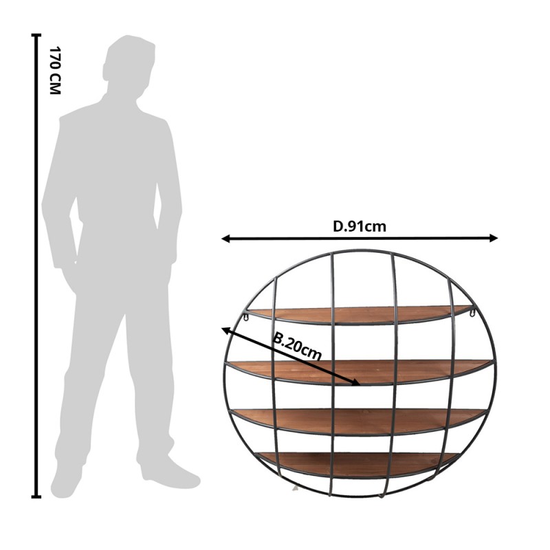 Clayre & Eef 5Y0897 Wandrek 91x20 Cm Zwart Bruin IJzer Rond Muurrek