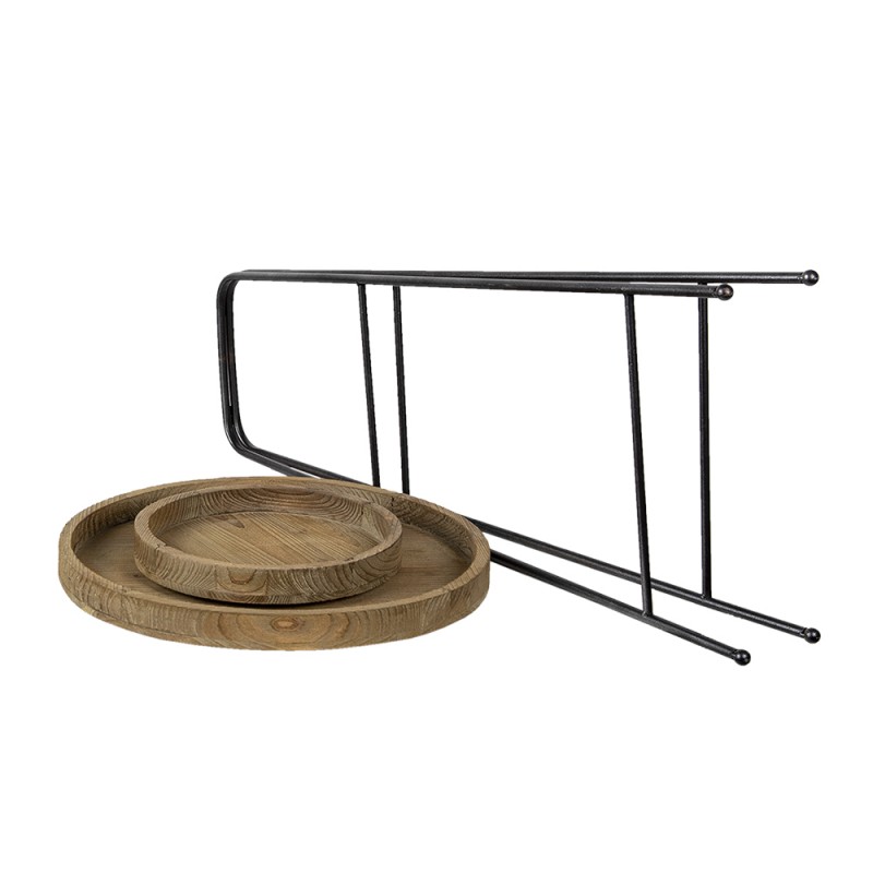 Clayre & Eef 5Y0913 Etagère 2 Laags Ø 49x74 Cm Bruin IJzer Rond Fruitschaal Etagère