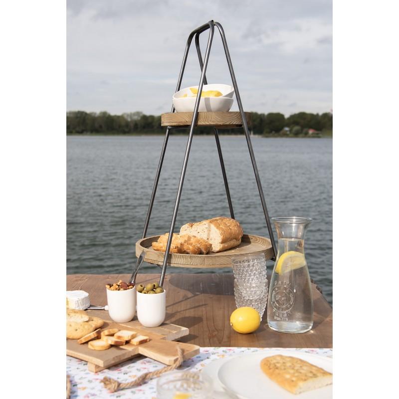 Clayre & Eef 5Y0913 Etagère 2 Laags Ø 49x74 Cm Bruin IJzer Rond Fruitschaal Etagère