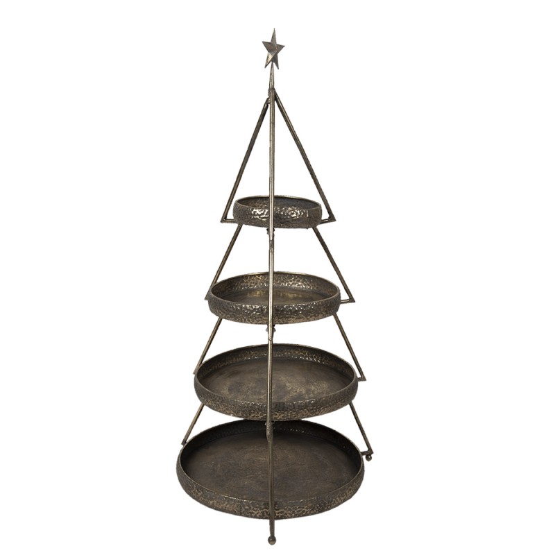 Clayre & Eef 5Y0922 Etagère Kerstboom 102 Cm Koperkleurig IJzer Rond Serveerschaal