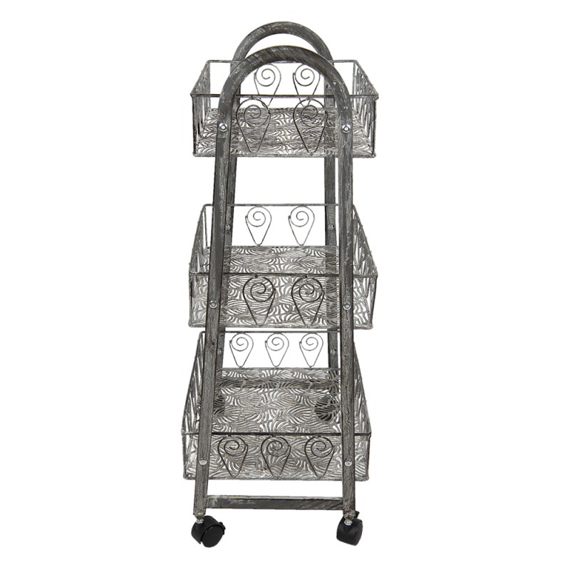 Clayre & Eef 5Y0982 Opbergrek 37x26x80 Cm Grijs IJzer Tuinrek Met Wielen