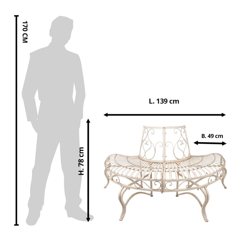 Clayre & Eef 5Y1058 Tuinbank 139x49x78 Cm Wit IJzer Bank Buiten