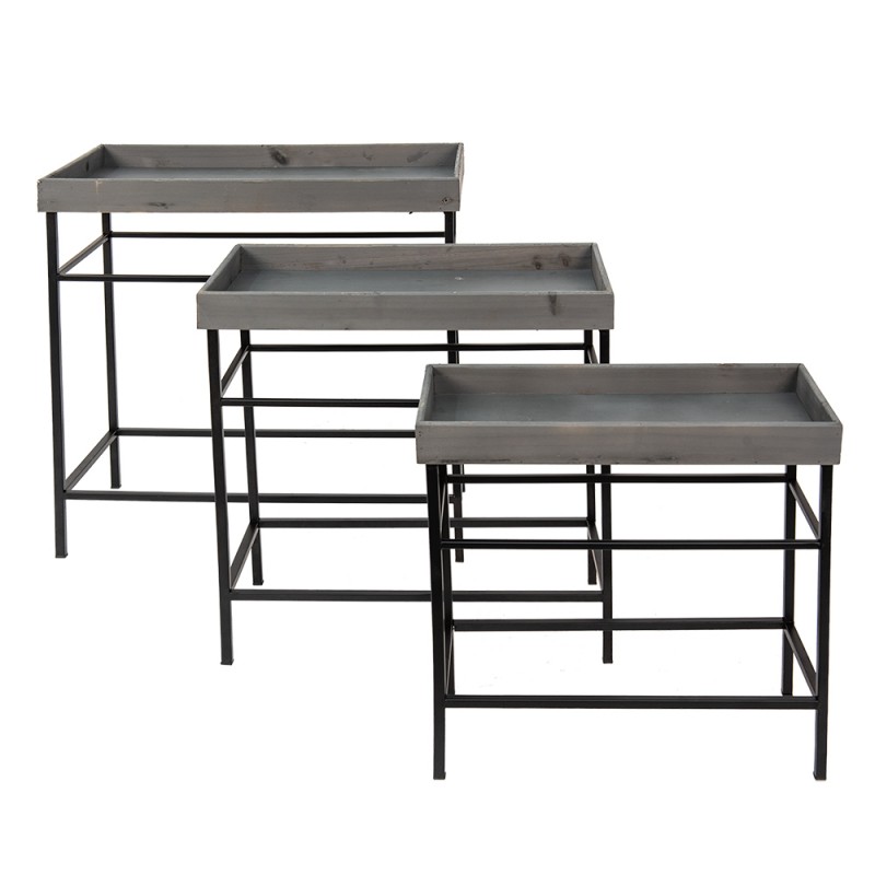 Clayre & Eef 5Y1073 Plantenstandaard Set Van 3 Grijs IJzer Plantentafel