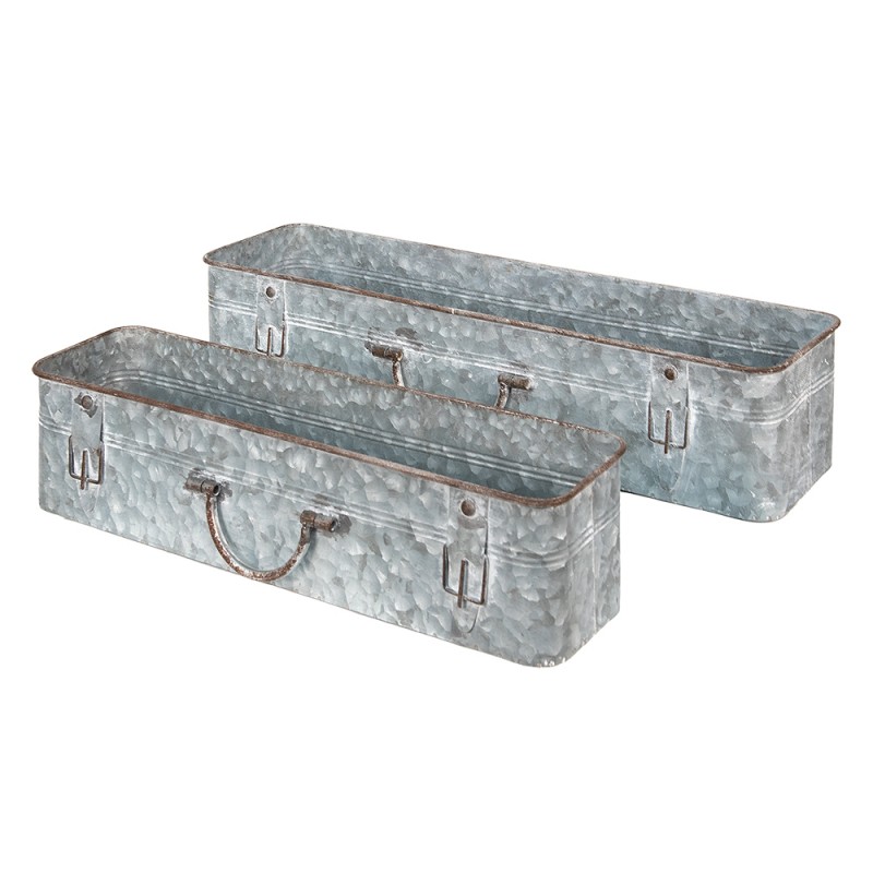 Clayre & Eef 5Y1074 Plantenbak Set Van 2 Grijs Metaal Bloempot