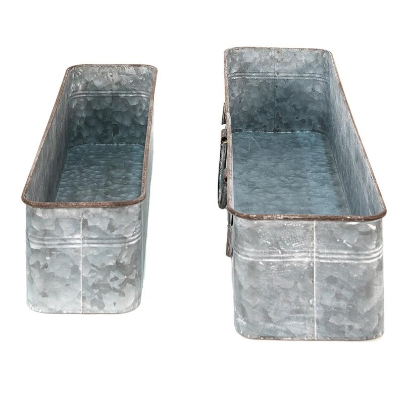 Clayre & Eef 5Y1074 Plantenbak Set Van 2 Grijs Metaal Bloempot