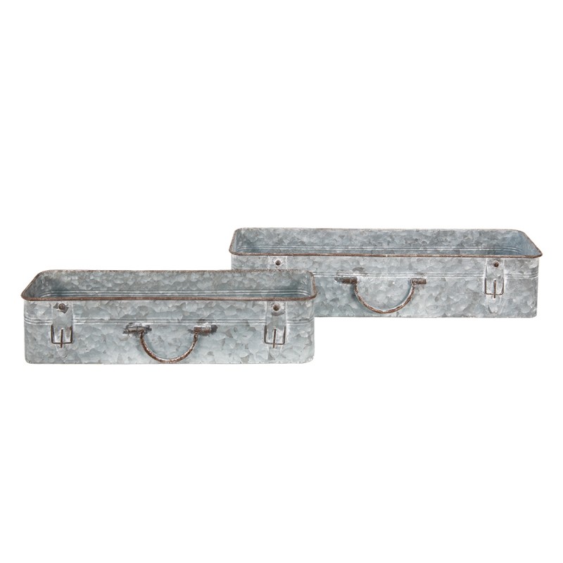 Clayre & Eef 5Y1074 Plantenbak Set Van 2 Grijs Metaal Bloempot