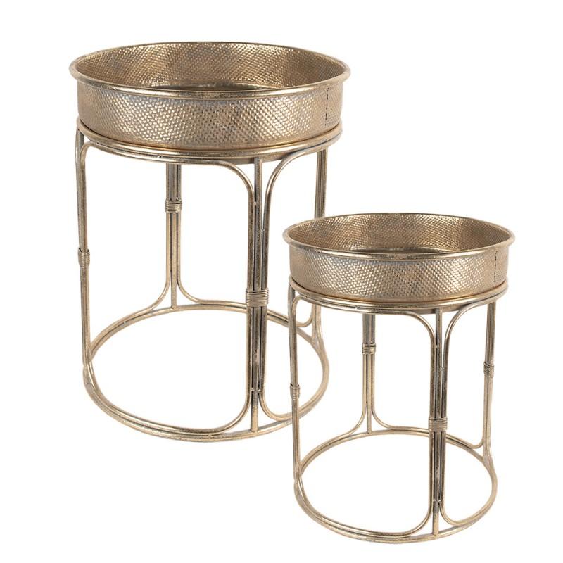 Clayre & Eef 5Y1087 Bijzettafel Set Van 2 Ø 47x58 Cm Goudkleurig Metaal Sidetable