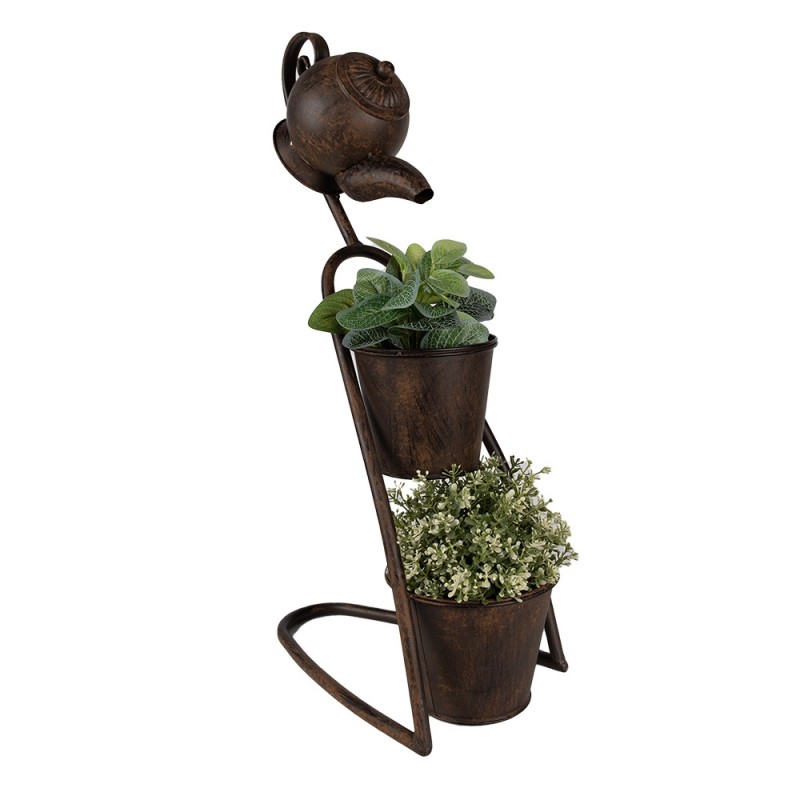 Clayre & Eef 5Y1159 Planthouder Theepot 32x20x62 Cm Bruin IJzer Bloempot