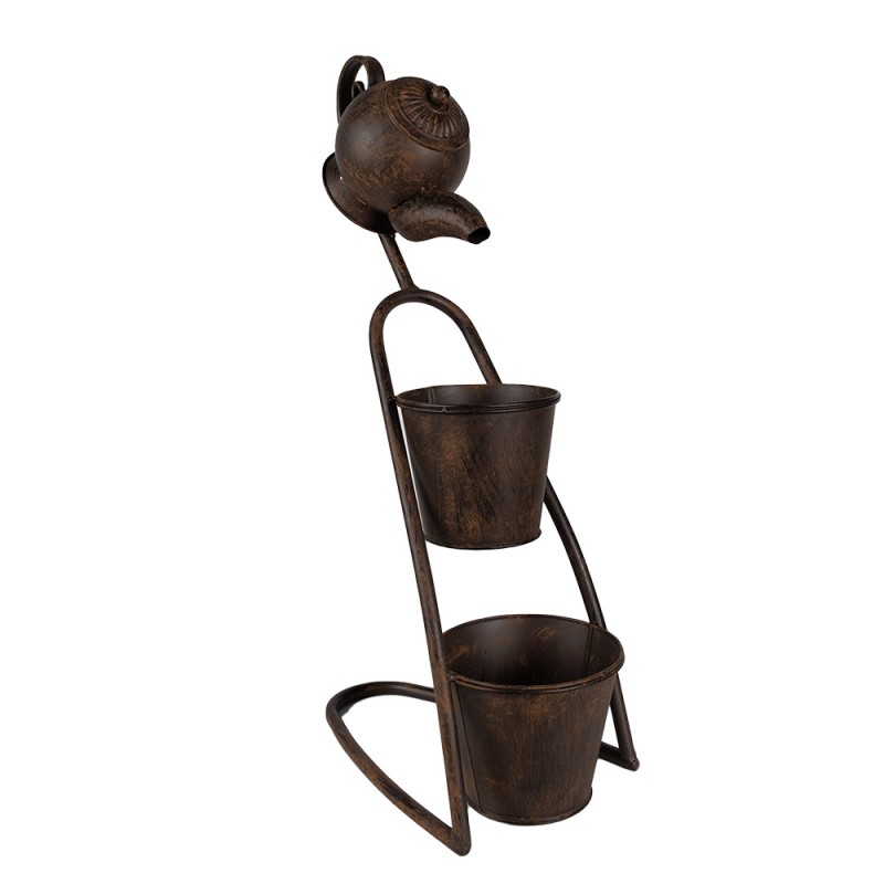 Clayre & Eef 5Y1159 Planthouder Theepot 32x20x62 Cm Bruin IJzer Bloempot
