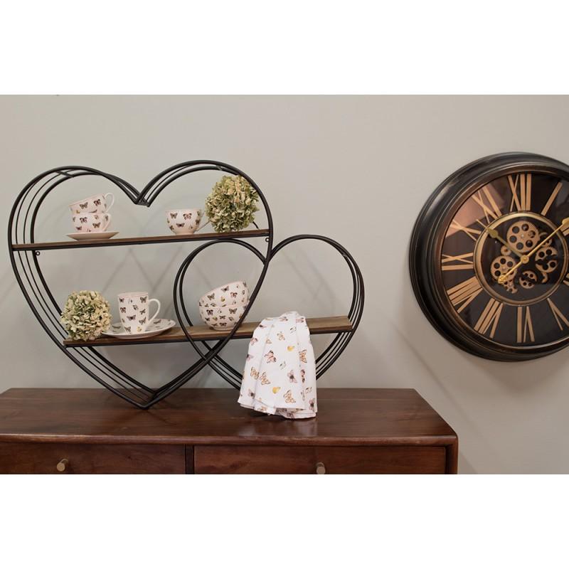 Clayre & Eef 5Y1166 Wandrek Harten 93x15x65 Cm Zwart Bruin IJzer Muurrek