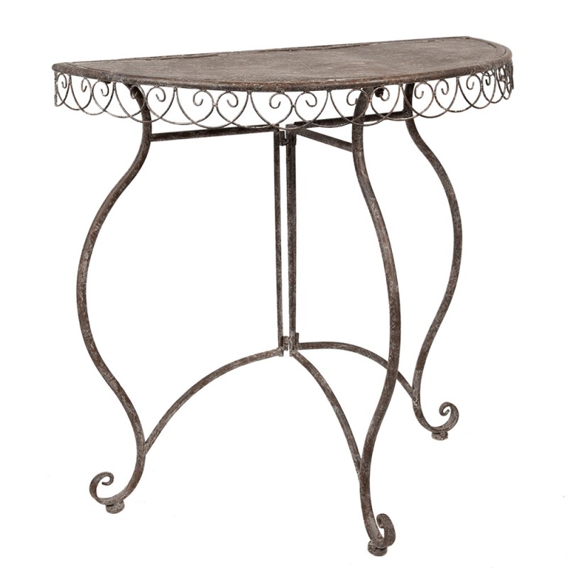 Clayre & Eef 5Y1209 Plantentafel Set Van 2 76x38x75 / 64x32x65 Cm Bruin Metaal Halfrond