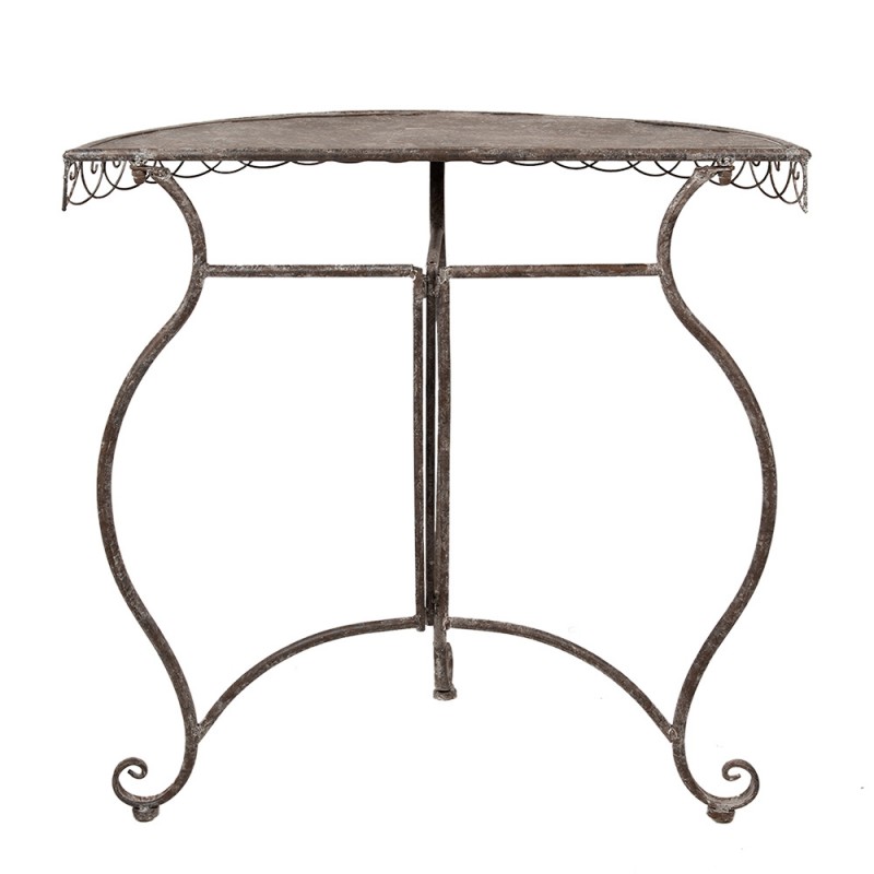 Clayre & Eef 5Y1209 Plantentafel Set Van 2 76x38x75 / 64x32x65 Cm Bruin Metaal Halfrond