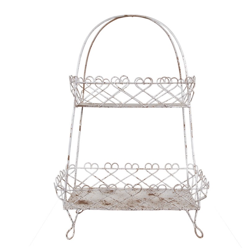 clayre & eef 5Y1238 Etagère 2 laags 47x24x66 cm Wit Bruin Metaal