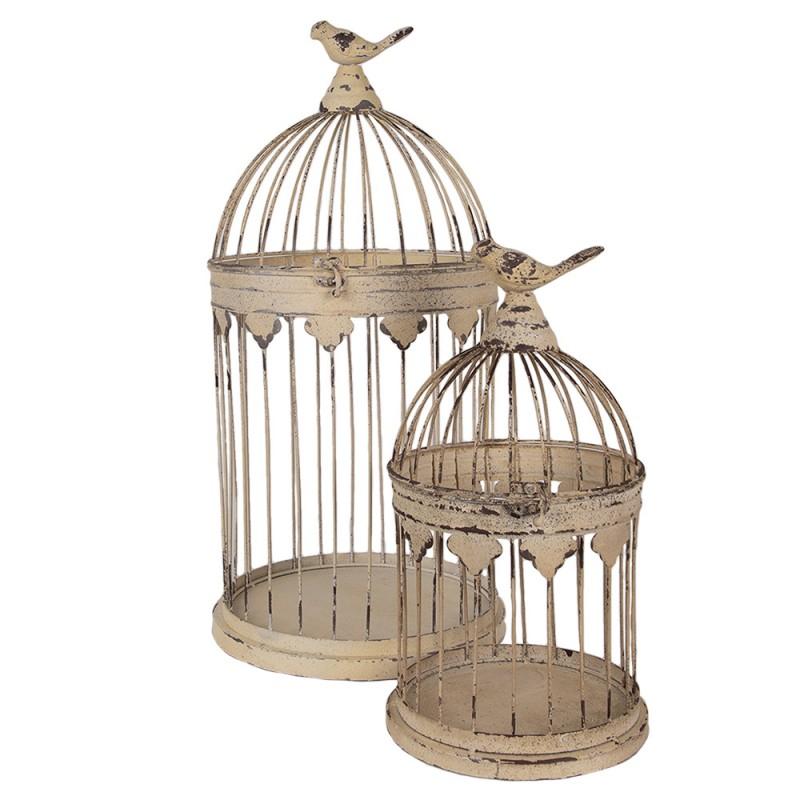 clayre & eef 5Y1283 Vogelkooi Decoratie Set van 2 Ø 32x60 / Ø 23x40 cm Bruin Metaal