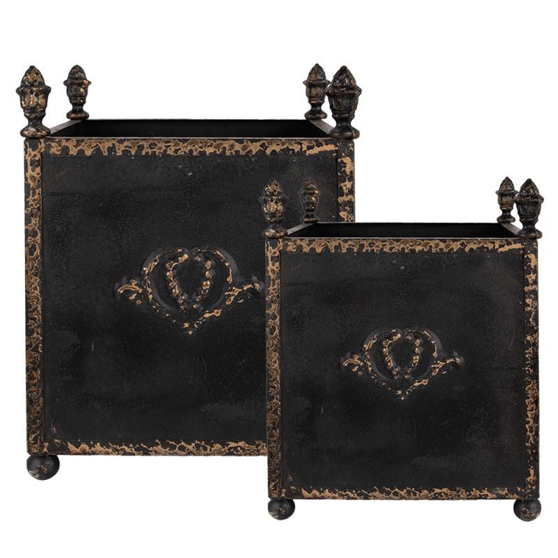 clayre & eef 5Y1293 Bloempot Set van 2 42x42x51 / 32x32x41 cm Zwart Metaal