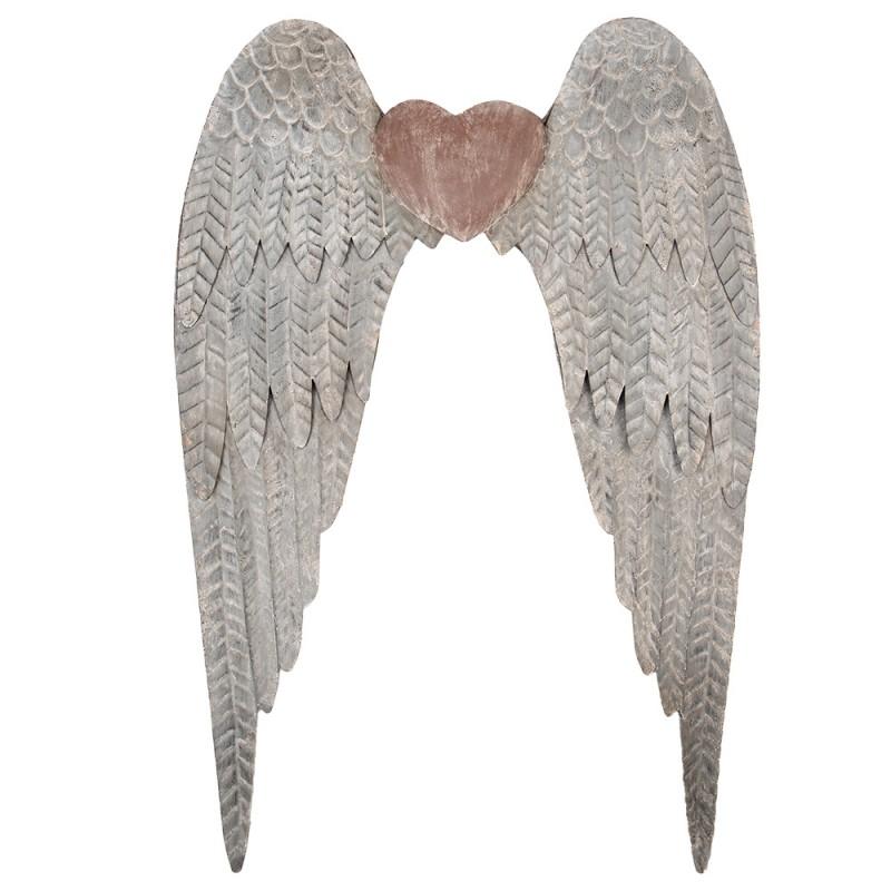 clayre & eef 5Y1333 Wanddecoratie Vleugels 79x6x113 cm Grijs Metaal
