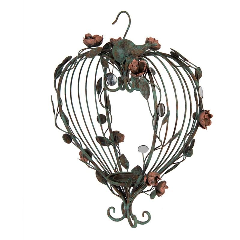 Clayre & Eef 5Y1341 Kandelaar 43x22x60 Cm Groen Metaal Hartvormig