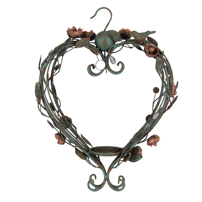 clayre & eef 5Y1341 Kandelaar 43x22x60 cm Groen Metaal Hartvormig