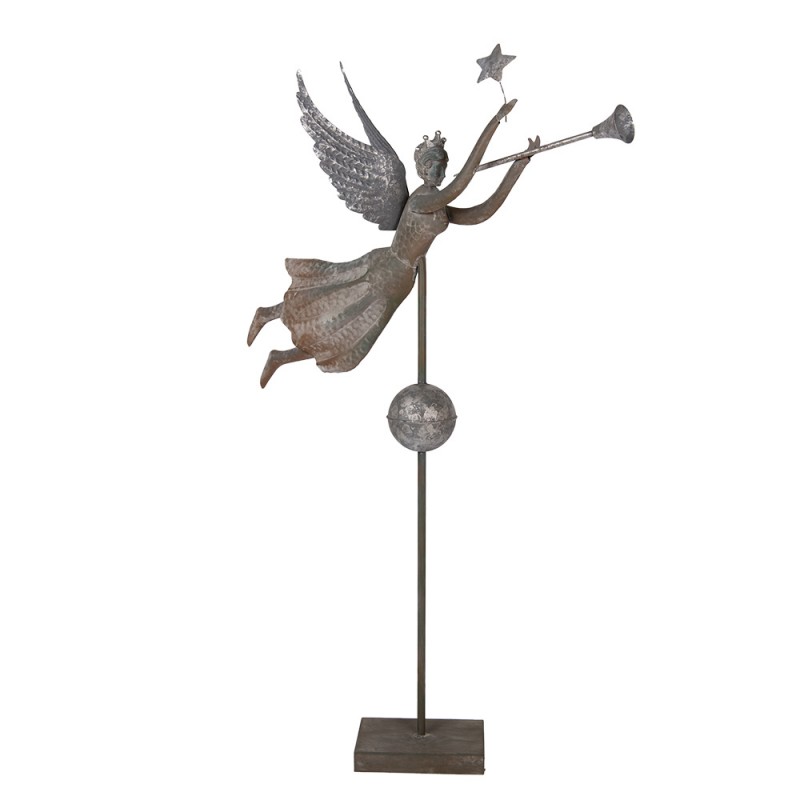 Clayre & Eef 5Y1363 Kerstdecoratie Beeld Engel 93x30x135 Cm Grijs Metaal