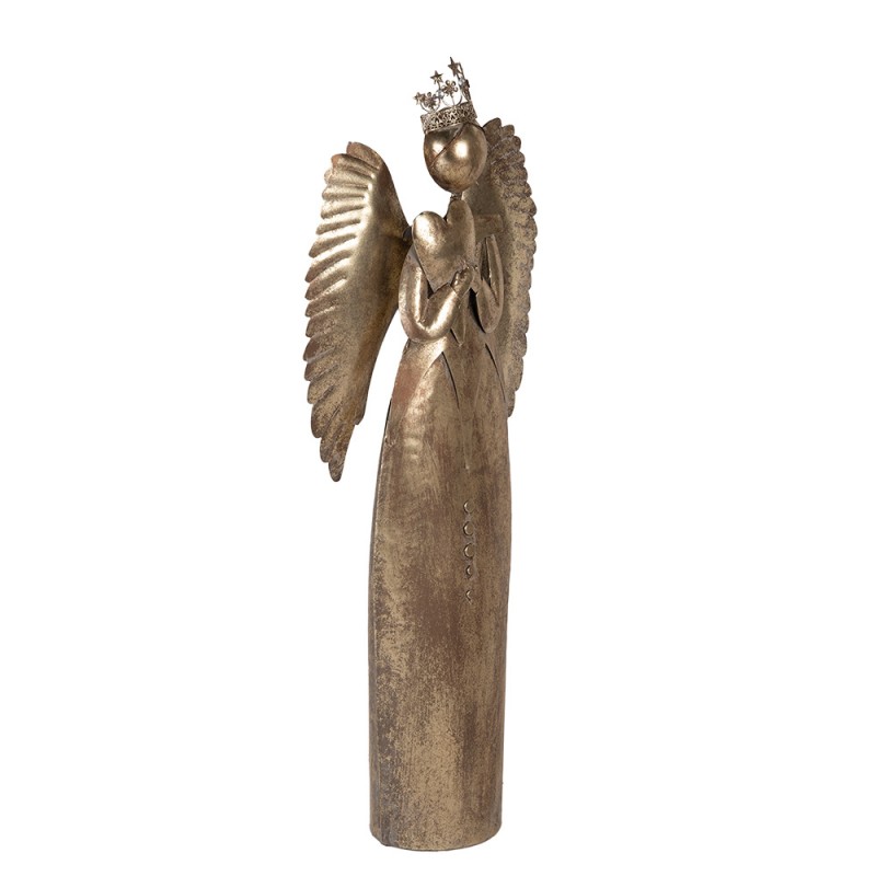 Clayre & Eef 5Y1368 Kerstdecoratie Beeld Engel 52x22x144 Cm Goudkleurig Metaal