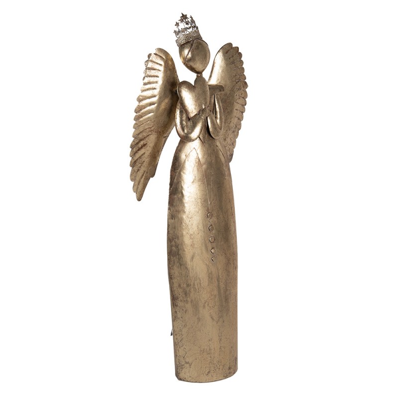 Clayre & Eef 5Y1369 Kerstdecoratie Beeld Engel 36x15x100 Cm Goudkleurig Metaal