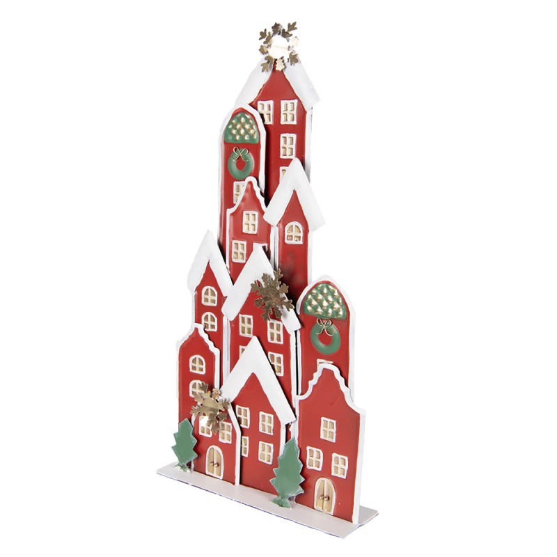 Clayre & Eef 5Y1379 Kerstdecoratie Beeld Huis 28x8x56 Cm Rood Metaal