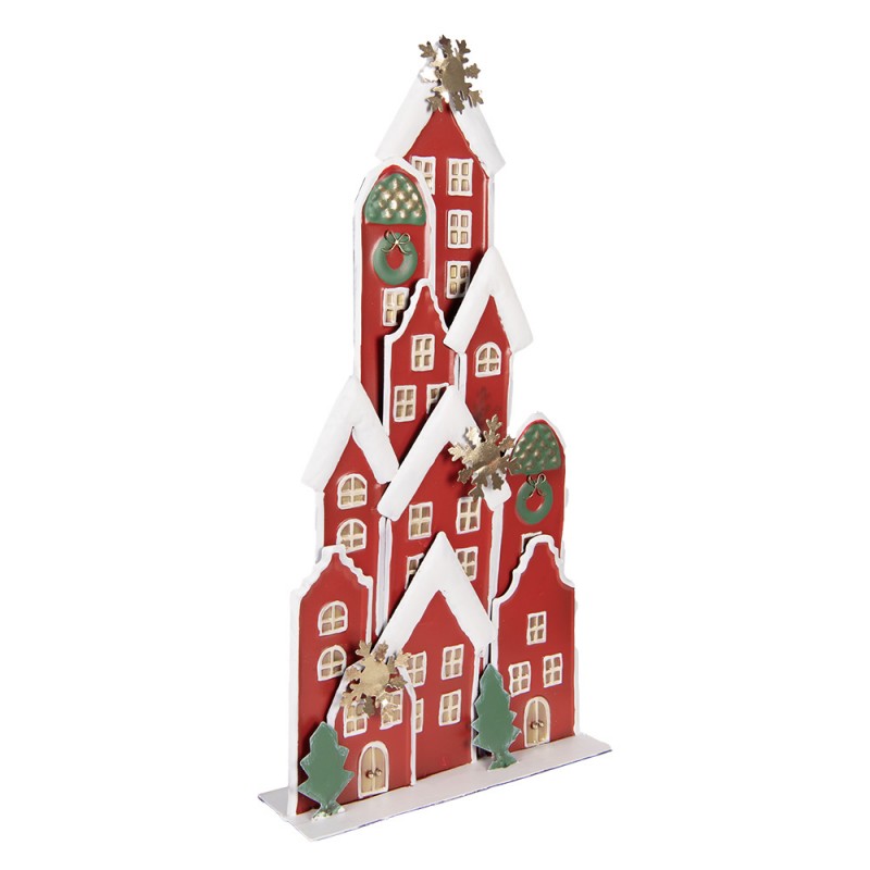Clayre & Eef 5Y1379 Kerstdecoratie Beeld Huis 28x8x56 Cm Rood Metaal