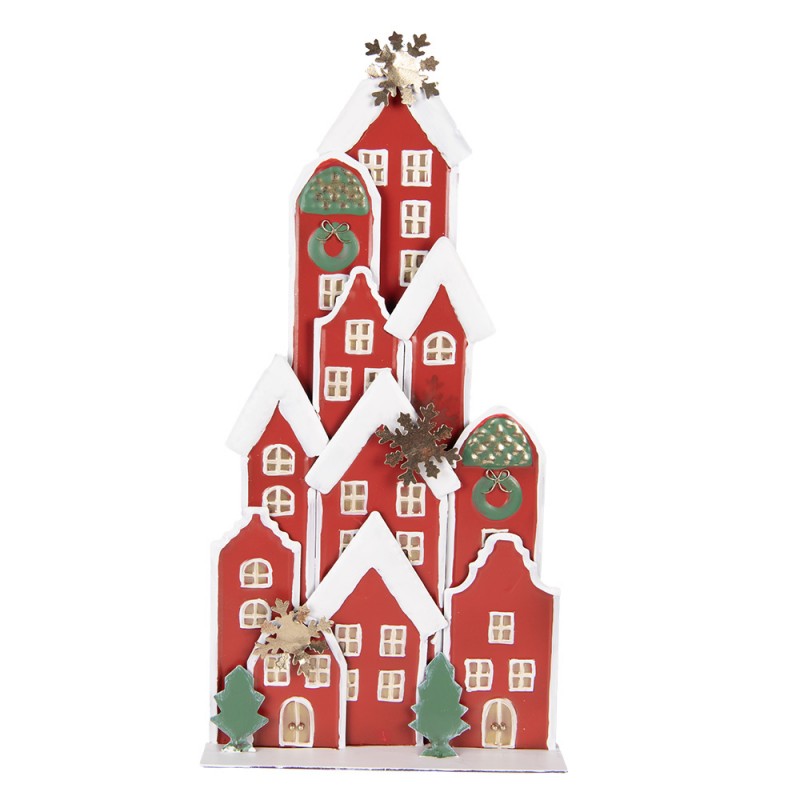 clayre & eef 5Y1379 Kerstdecoratie Beeld Huis 28x8x56 cm Rood Metaal