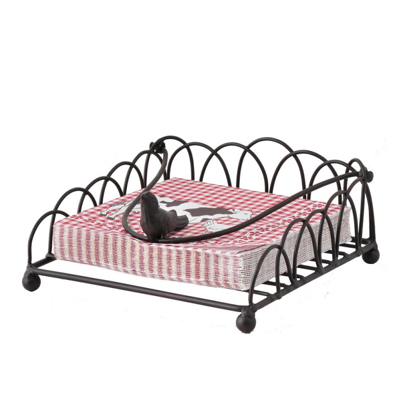 clayre & eef 60057 Servettenhouder 20x20x9 cm Bruin IJzer Zeehond Vierkant Servethouder