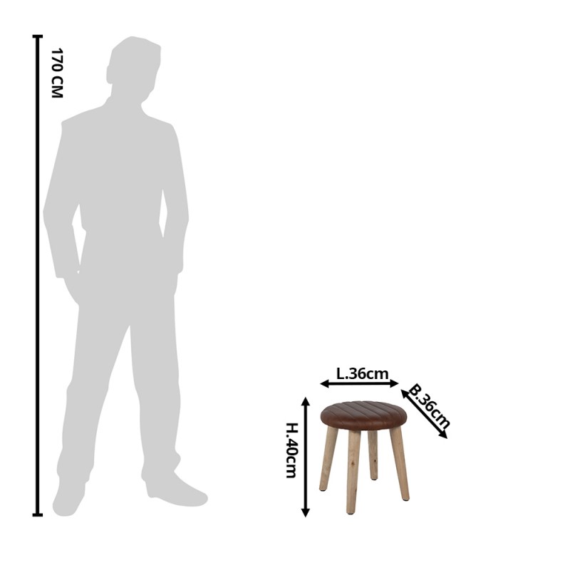Clayre & Eef 60958 Krukje 36x36x40 Cm Bruin Leder Kruk
