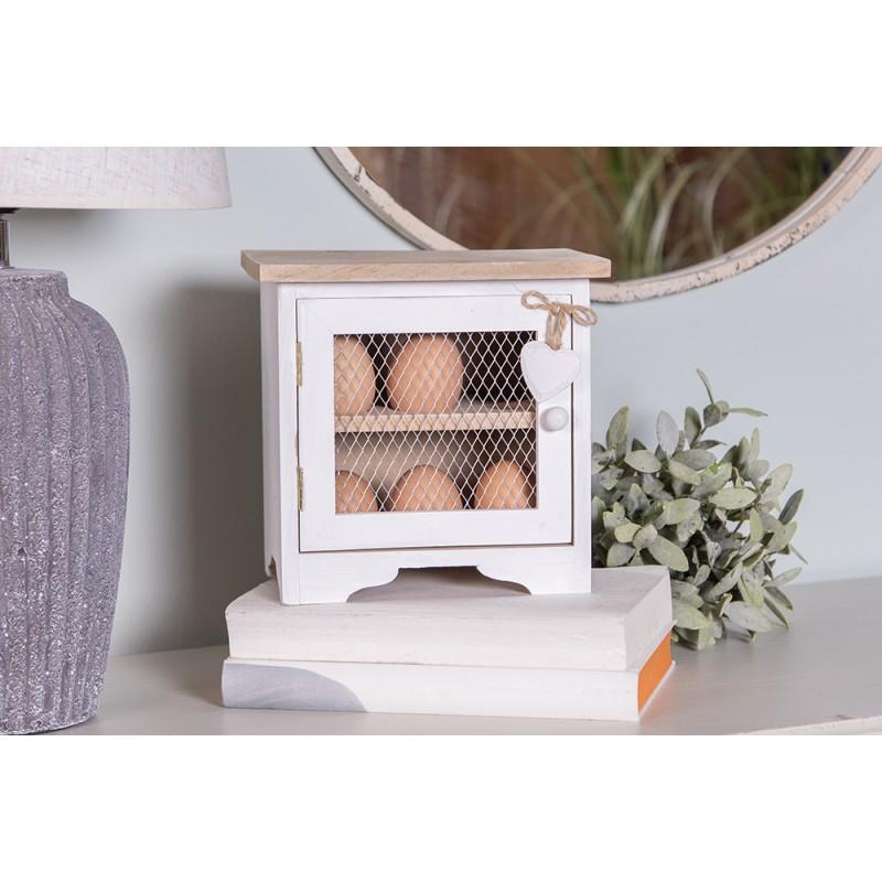 Clayre & Eef 62594 Eierkastje 19x14x19 Cm Wit Hout Vierkant Eierhouder