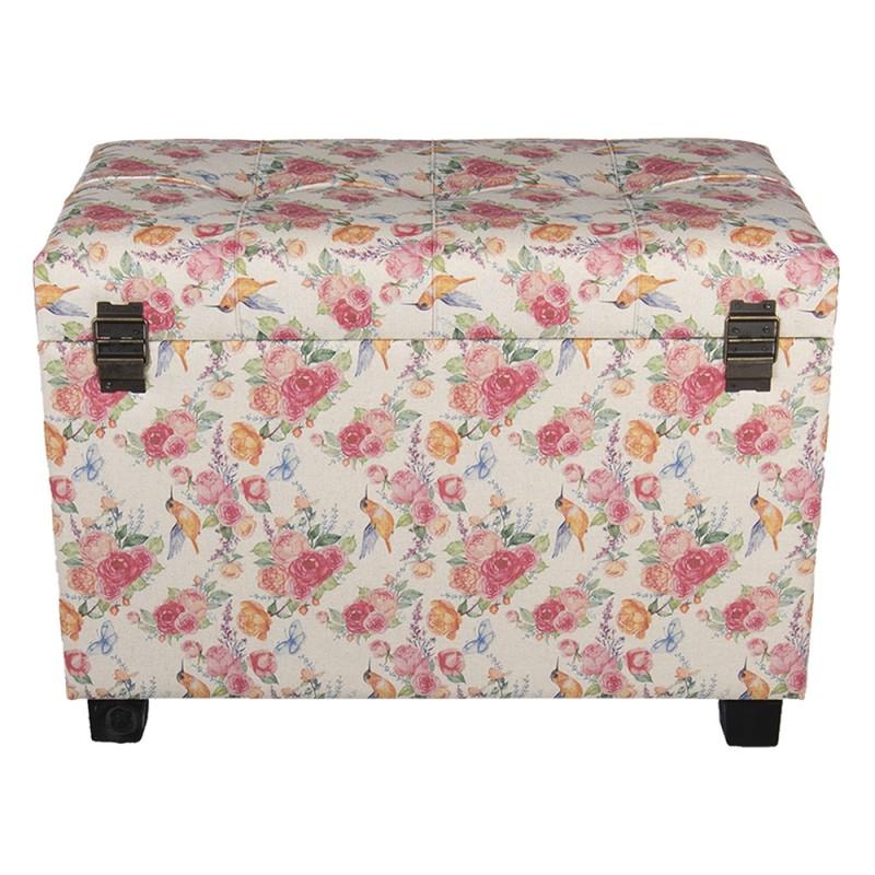 Clayre & Eef 64061LM Poef 60x36x43 Cm Roze Hout Rechthoek Hocker