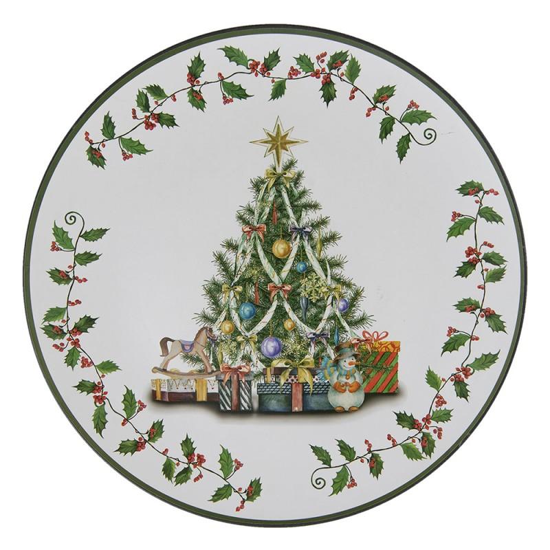 clayre & eef 64594 Onderbord Ø 33 cm Groen Wit Kunststof Kerstboom Rond Kaarsenplateau