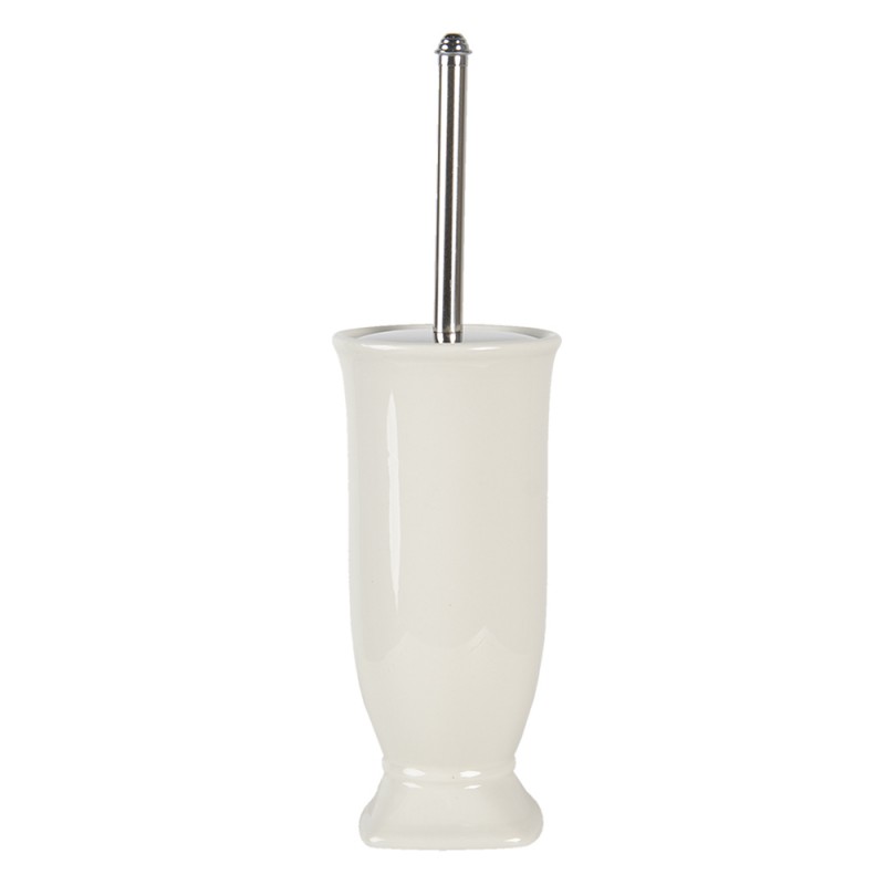 Clayre & Eef 64736 WC Borstel Met Houder Ø 12x26 Cm Wit Keramiek Rond Toiletborstelhouder